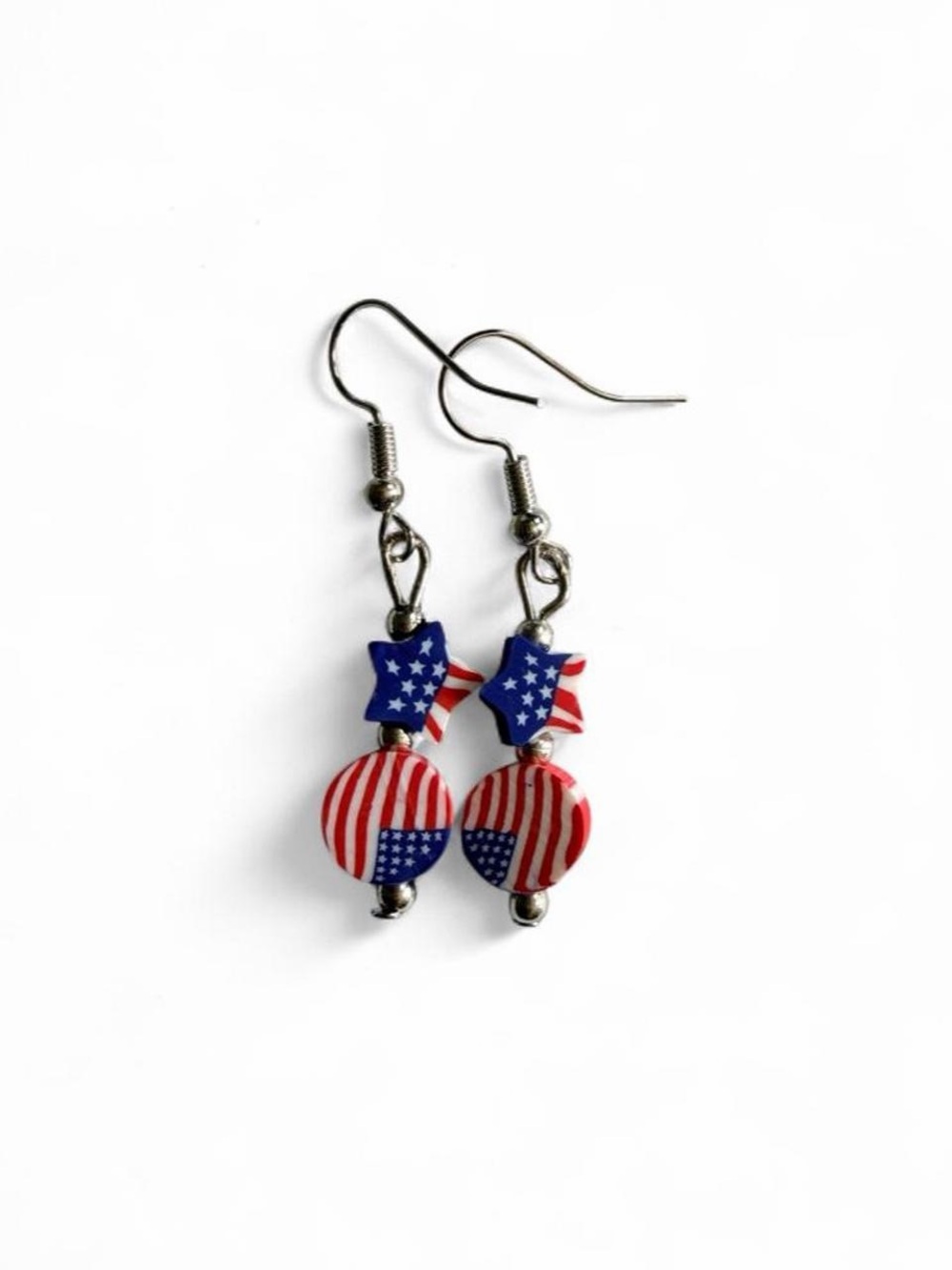 Handmade USA Flag Patriotic Dangle Earrings 4th of July Red White Blue